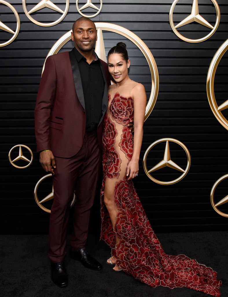 LOS ANGELES, CALIFORNIA - FEBRUARY 09: (L-R) Metta World Peace and Maya Ford attend the Mercedes-Benz Academy Awards Viewing Party at The Four Seasons Hotel Los Angeles at Beverly Hills on February 09, 2020 in Los Angeles, California. (Photo by Vivien Killilea/Getty Images for Mercedes-Benz)